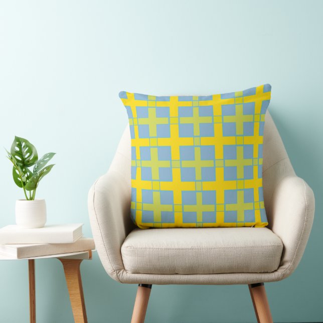Square Check Pattern Blue Yellow Green  Cushion (Chair)