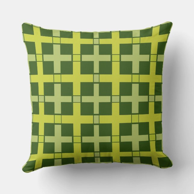 Square Check Pattern Green Green Cushion (Back)