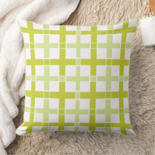 Square Check Pattern Pear Green White  Cushion