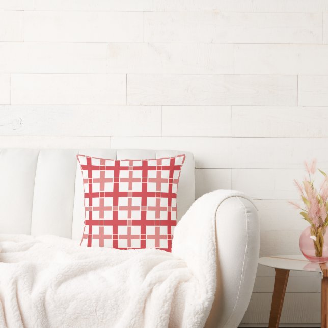 Square Check Pattern Red White  Cushion (Couch)