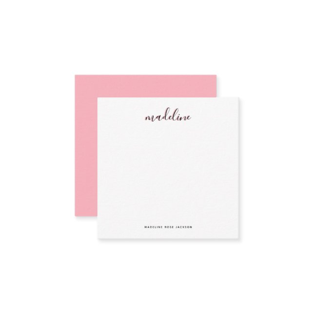 Square Chic Blush Pink with black Calligraphy name Card (Front/Back In Situ)