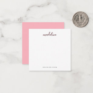 Square Chic Blush Pink with black Calligraphy name Card