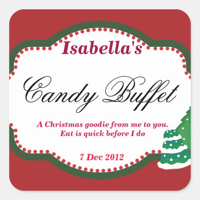 Square Christmas tree Candy Buffet Sticker (Front)