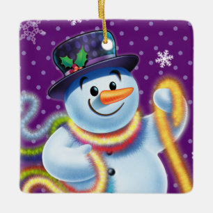 Square Christmas tree decoration Snowman & tinsel.