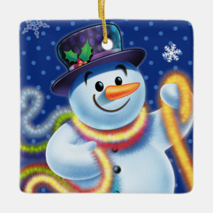 Square Christmas tree decoration Snowman & tinsel.