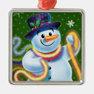 Square Christmas tree decoration Snowman & tinsel.