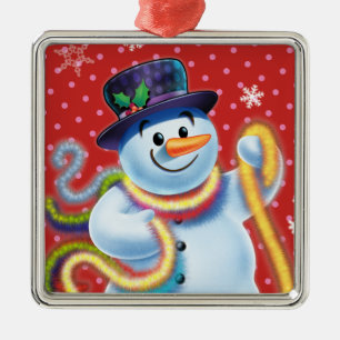 Square Christmas tree decoration Snowman & tinsel.