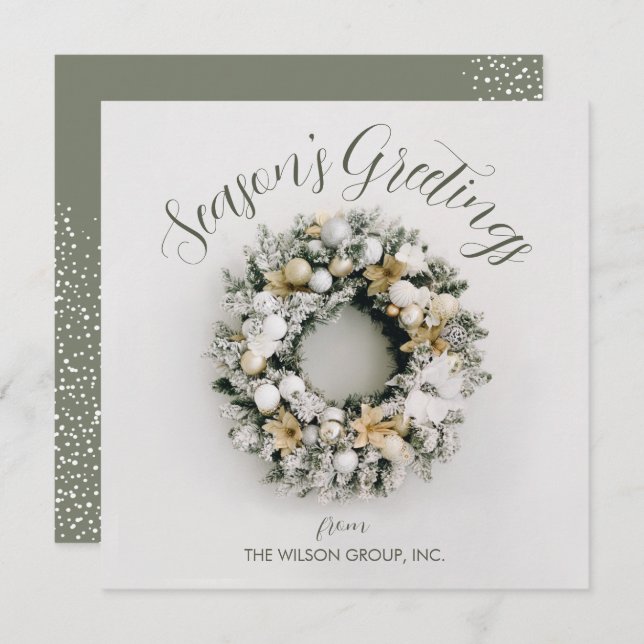 Square Christmas Wreath Business Holiday Card (Front/Back)