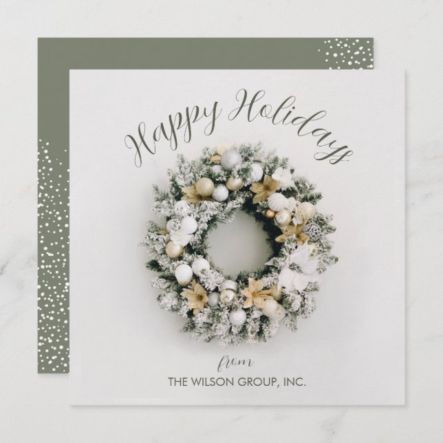 Square Christmas Wreath Business Thank You Holiday Card (Front/Back)