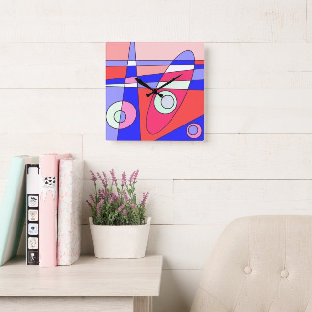 Square Clock Abstract Surfing Blue Red White (Reading Room)