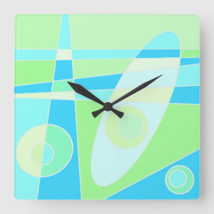 Square Clock Abstract Surfing Pastel Blue Green