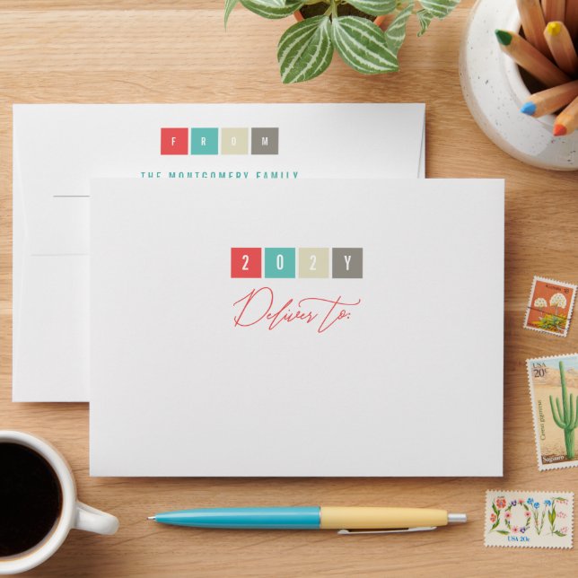 Square Colour Blocks Modern New Year Simple Holida Envelopes (Desk)