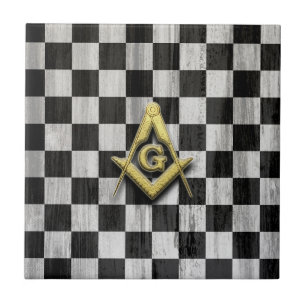 Square Compass and Checkers Ceramic Tile