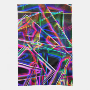 Square corners and neon coloured spots tea towel