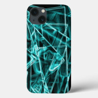 Square corners and 'neon' cyan or sky blue stains