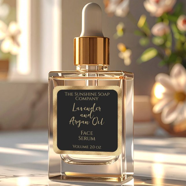 Square cosmetics product label - black & gold (Creator Uploaded)