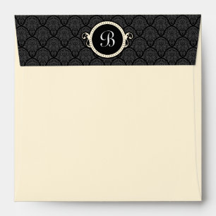 Square Cream Damask Flap Monogram Envelopes