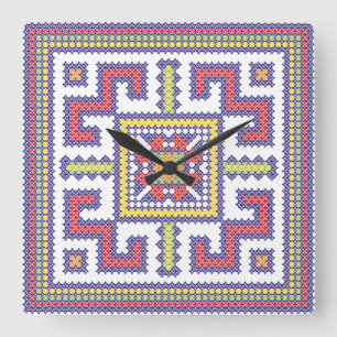 Square cross-stitch pattern square wall clock