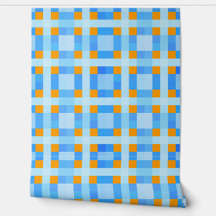 Square Crosses Check 10 Blue Orange  Wallpaper