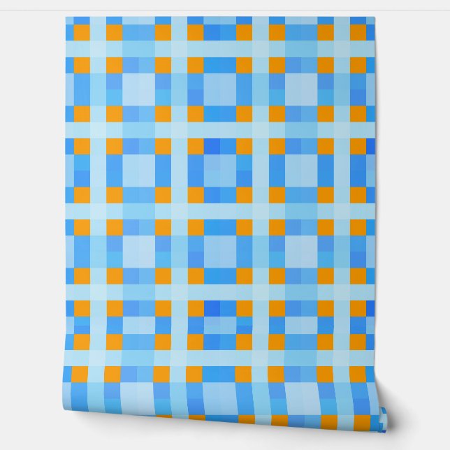 Square Crosses Check 10 Blue Orange  Wallpaper (Unrolling)