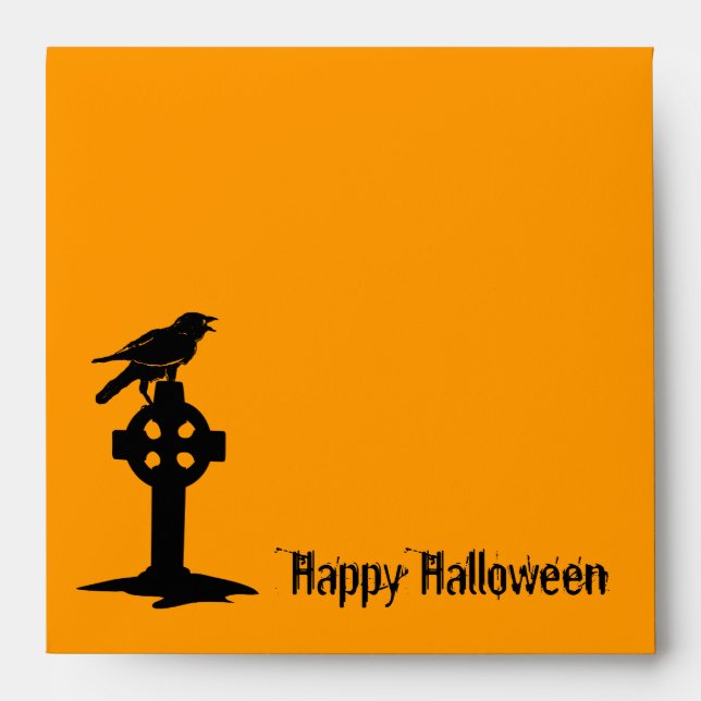 Square Crow on Gravestone Halloween Envelopes (Front)