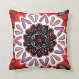 Square cushion Jimette red and black Mandala