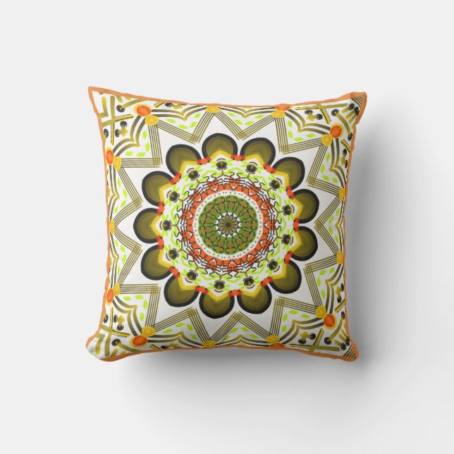 Square cushion of your orange, yellow, red Mandala (Front)