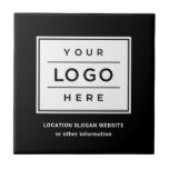 Square Custom Black Business Logo Company Branded Ceramic Tile<br><div class="desc">Square custom branded tile features your professional business logo design and custom text for a location,  slogan. website,  or other information. Simply add your company logo to the black and white placeholder image and type in your preferred wording. Colours can be modified.</div>