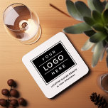 Square Custom Black Business Logo Company Branded Coaster<br><div class="desc">Square custom branded coasters features your professional business logo design. Simply add your company logo to the black and white placeholder image. Colours can be modified.</div>