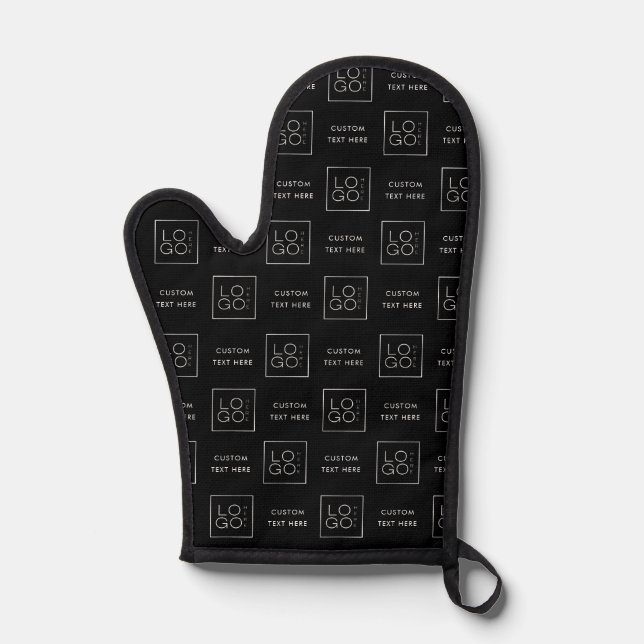 Square Custom Business Logo Text Black Background Oven Mitt (Front)