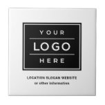 Square Custom White Business Logo Company Branded Ceramic Tile<br><div class="desc">Square custom branded tile features your professional business logo design and custom text for a location,  slogan. website,  or other information. Simply add your company logo to the black and white placeholder image and type in your preferred wording. Colours can be modified.</div>