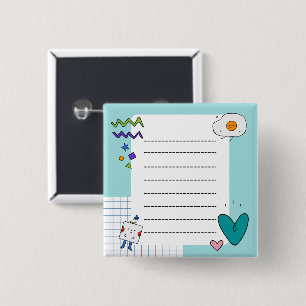 Square Cute Doodle Cartoon Memo Notes 15 Cm Square Badge