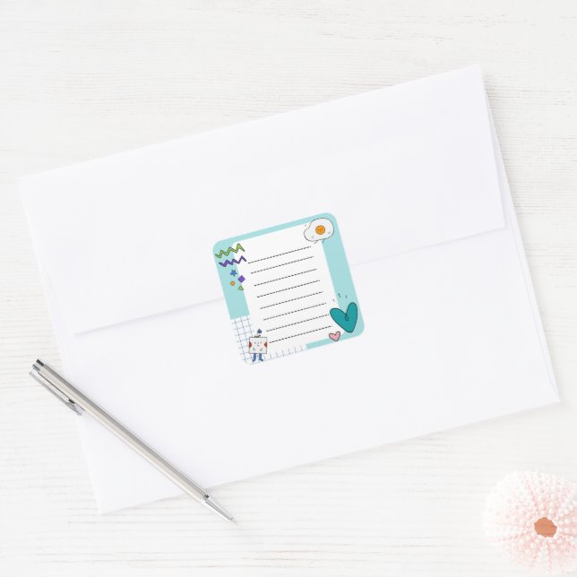 Square Cute Doodle Cartoon Memo Notes Sticker (Envelope)