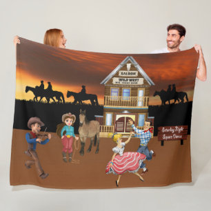Square Dance at Wild West Saloon - Cute Cartoon Fleece Blanket