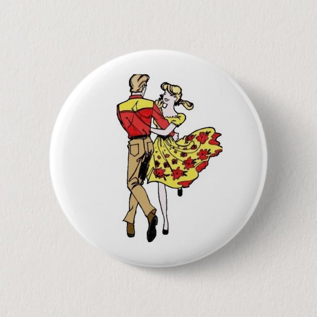 Square Dance Couple 6 Cm Round Badge (Front)