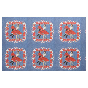 Square Dance Couple on Faux Denim 9" Fabric