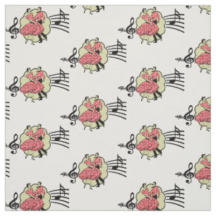 Square Dance Couple Red Check Dress Music Symbols Fabric