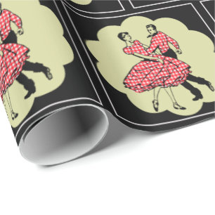 Square Dancers Country Dancers Wearing Red Check Wrapping Paper