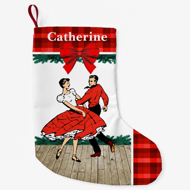 Square Dancers  With Red Plaid Small Christmas Stocking (Front)