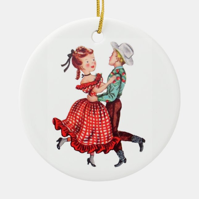 Square Dancing Ceramic Ornament (Front)