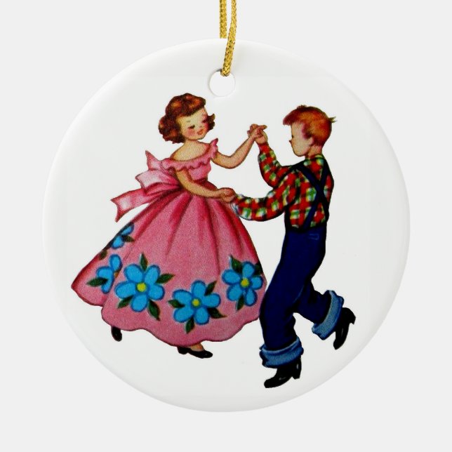 Square Dancing Ceramic Ornament (Front)