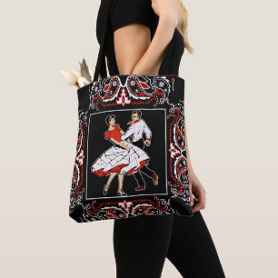 Square Dancing Couple Black  Bandanna Background Tote Bag