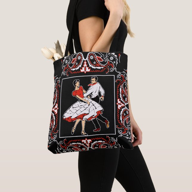 Square Dancing Couple Black  Bandanna Background Tote Bag (Close Up)