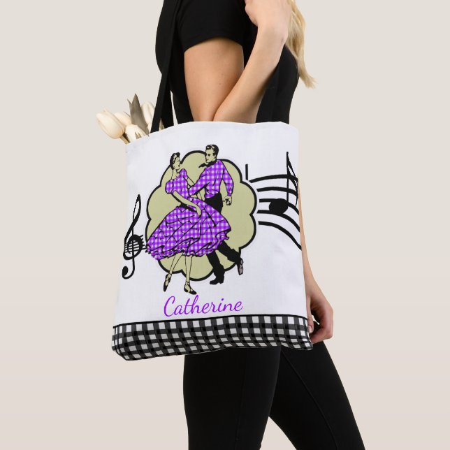 Square Dancing Couple  in Purple (Add Name) Tote Bag (Close Up)