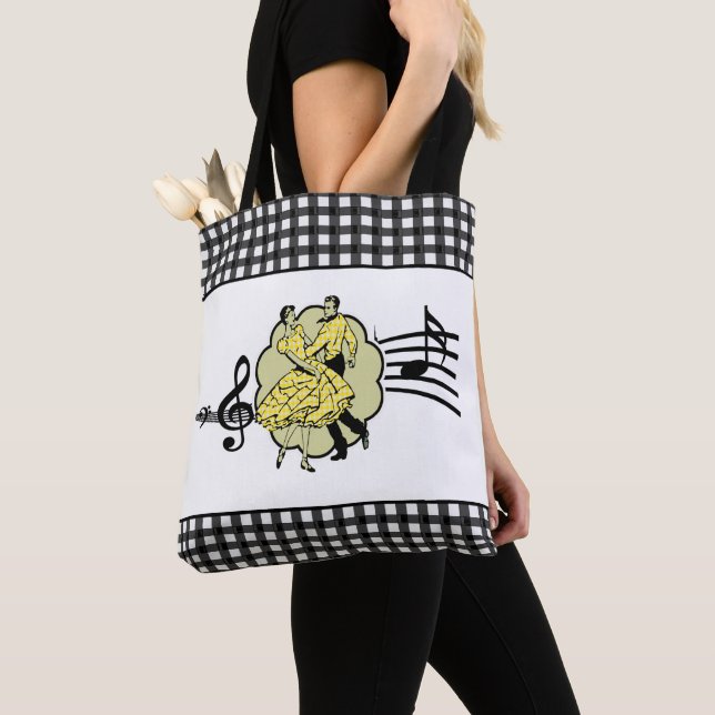 Square Dancing Couple  in Yellow Check Outfits Tote Bag (Close Up)