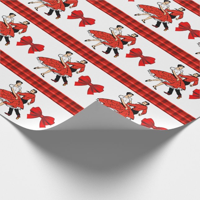 Square Dancing Couple With Red Plaid And Bow Wrapping Paper (Corner)