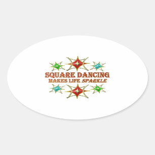 SQUARE DANCING FANCY STARS OVAL STICKER