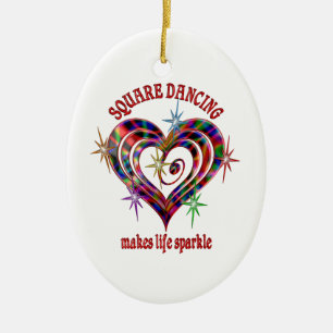 Square Dancing Sparkles Ceramic Ornament