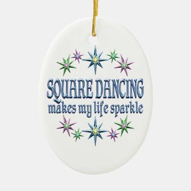 Square Dancing Sparkles Ceramic Ornament (Front)