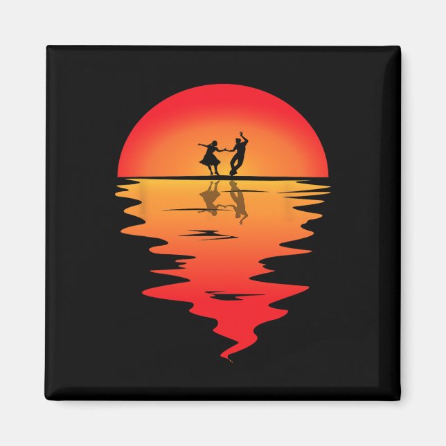 Square Dancing Sunset Square Dancer Vintage Square Magnet (Front)